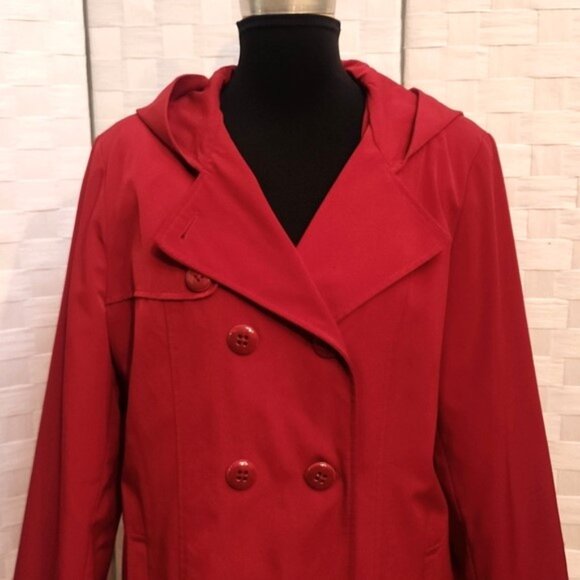 Red Double-Breasted, Hooded All-Weather/Raincoat - Croft & Barrow - Size Large - Picture 2 of 13